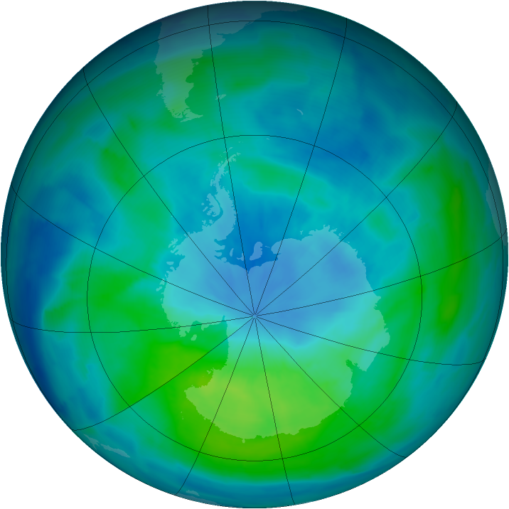 Antarctic ozone map for 07 March 2013